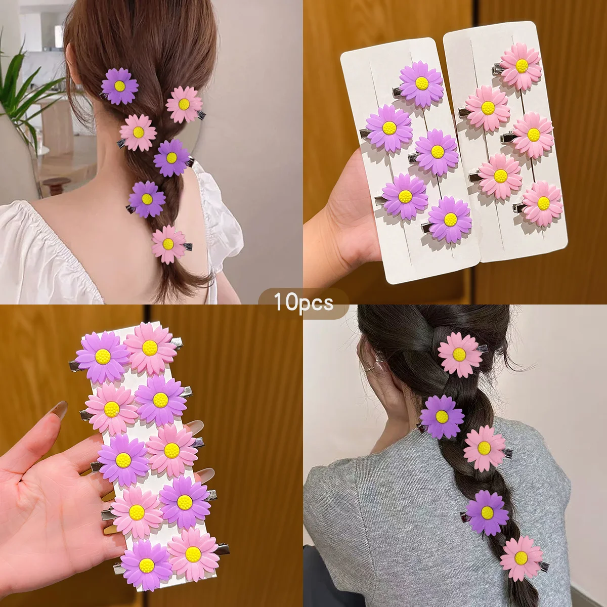 10 pink and purple daisy hair clips suitable for daily hair accessories