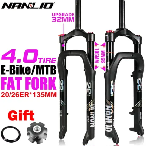 Nanlio Mountain Snow Bike Fat Fork MTB Bicycle Suspension Forks for 20-26 Inch Fit 4.0" Tires with Oil Air Pressure, 135x9mm