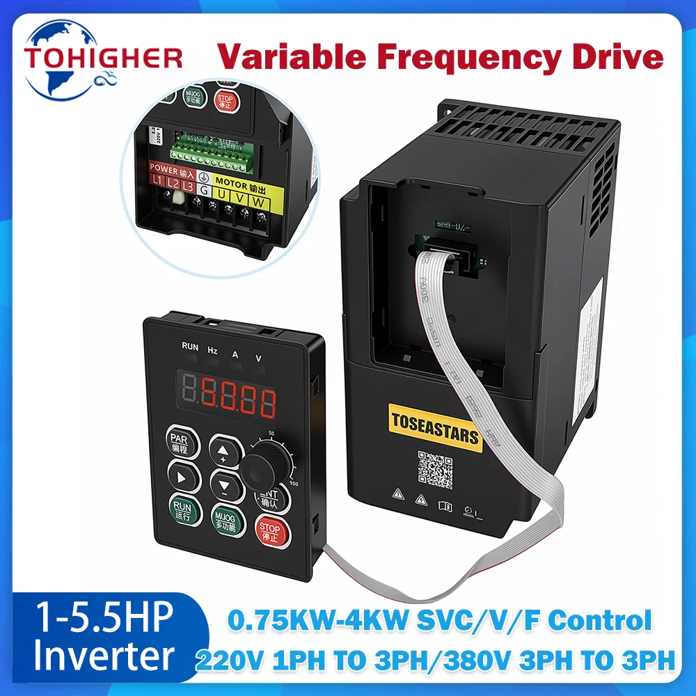 Variable Frequency Drive VFD 220V/380V 0.75/1.5/2.2/4KW Input 3phase 380V to Output 3phase 380V Inverter Motor Speed Controller