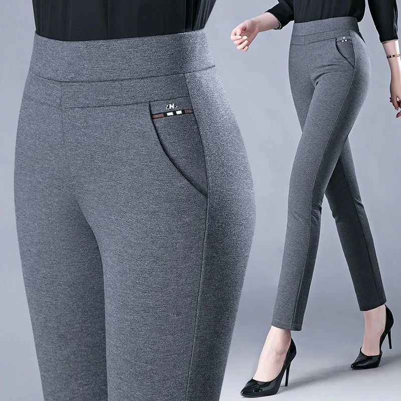 

Spring Autumn Women Trousers 2023New High Waist Stretch Casual Pants Slim Middle Aged Elegant Ladies Black Gray Pencil Pants 5XL