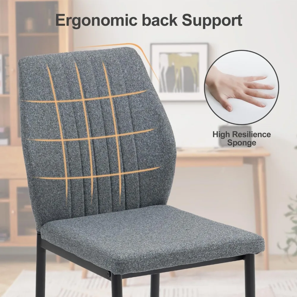 طقم كراسي طعام منجدة مكون من 4 قطع، طراز حديث لمنتصف القرن، كراسي قماش بإطار خشبي وأرجل معدنية، قماش شانيل