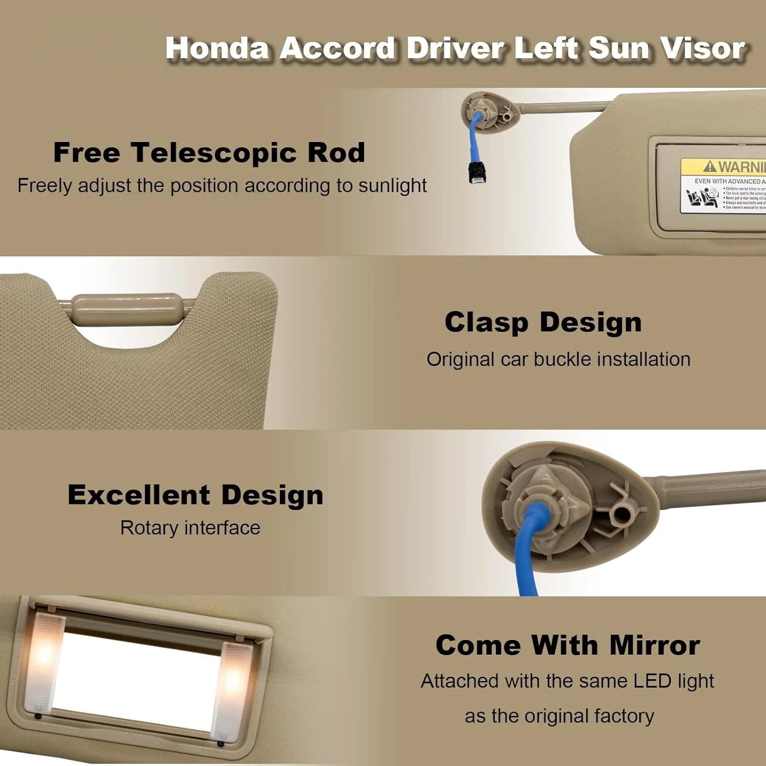 Auto-Sonnenblende für Honda Accord 2008 2009 2010 2011 2012 2013 2014 2015 2016 2017 Ersatzzubehör 83280TA5A51ZA – Detail 5