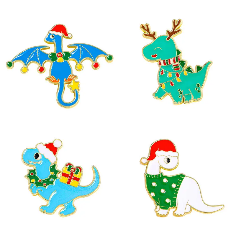 2024 Christmas Series Cartoon Badge Brooch for Women Creative Design Dinosaur Flying Dragon Elk Cute Badge Badge Badge Badge
