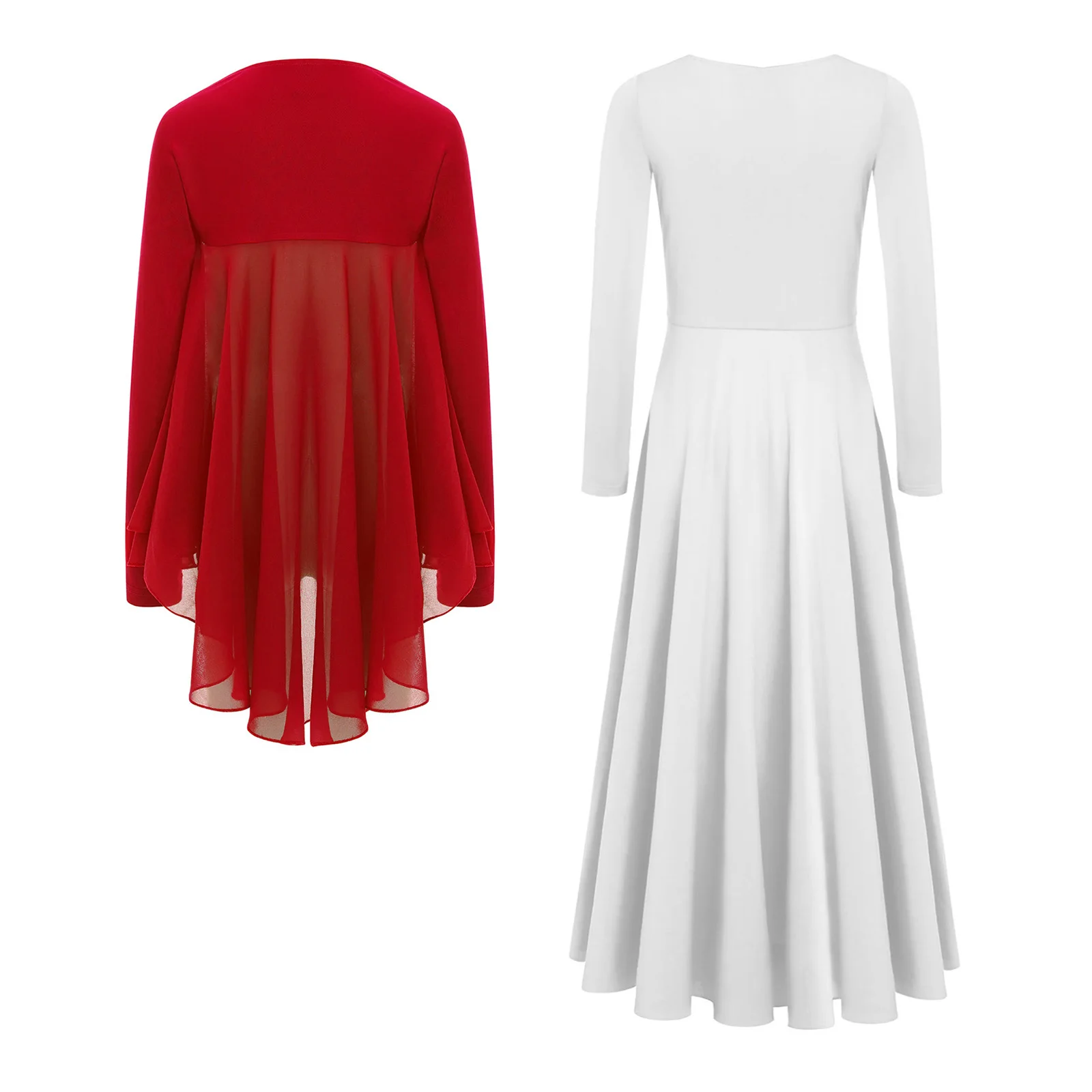 Robe longue lyrique à manches longues pour enfants filles, culte liturgique, avec aile d'ange, ensemble de haussement d'épaules pour spectacle sur scène, fête de danse