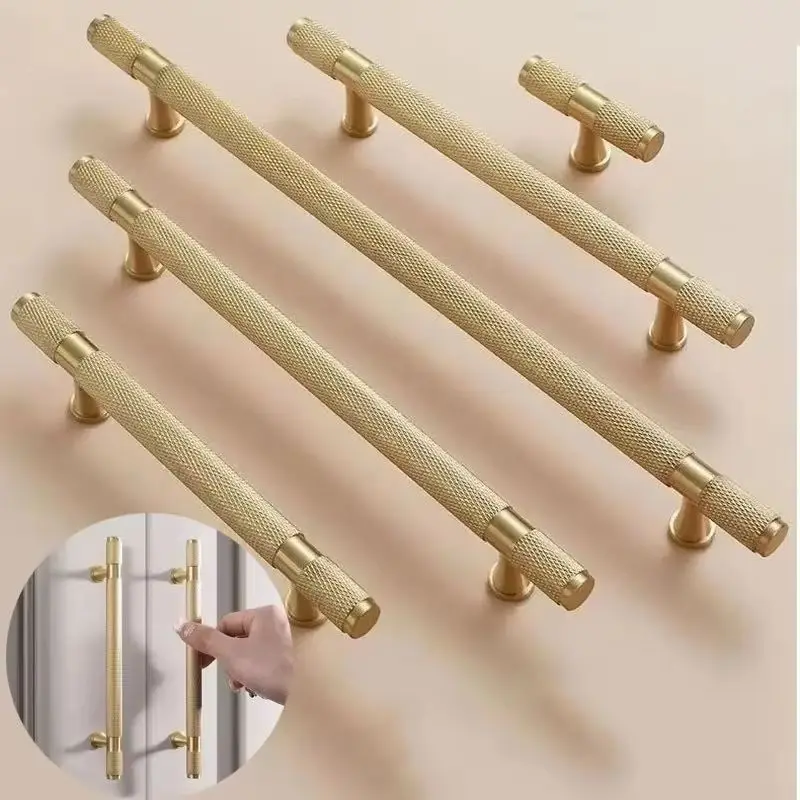 High-end 10PCS Solid Brass Knurled Furniture Door Handles Drawer Knobs Cupboard Wardrobe Closet Dresser TV Cabinet Pulls Handles