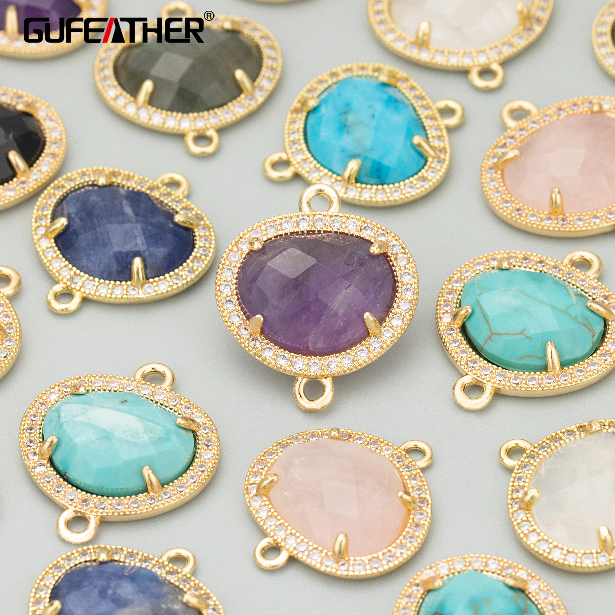 GUFEATHER ME51,jewelry accessories,18k gold plated,copper,natural stone,hand made,charms,jewelry making,diy pendants,4pcs/lot