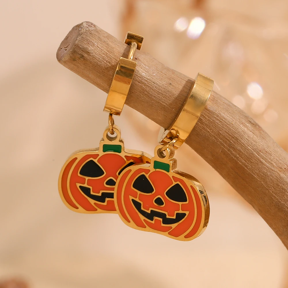 

E.B.belle Pumpkin Pendant Earrings Halloween Limited Jewelry Stainless Steel 18K Gold Plated Jewelry For Women Hypoallergenic