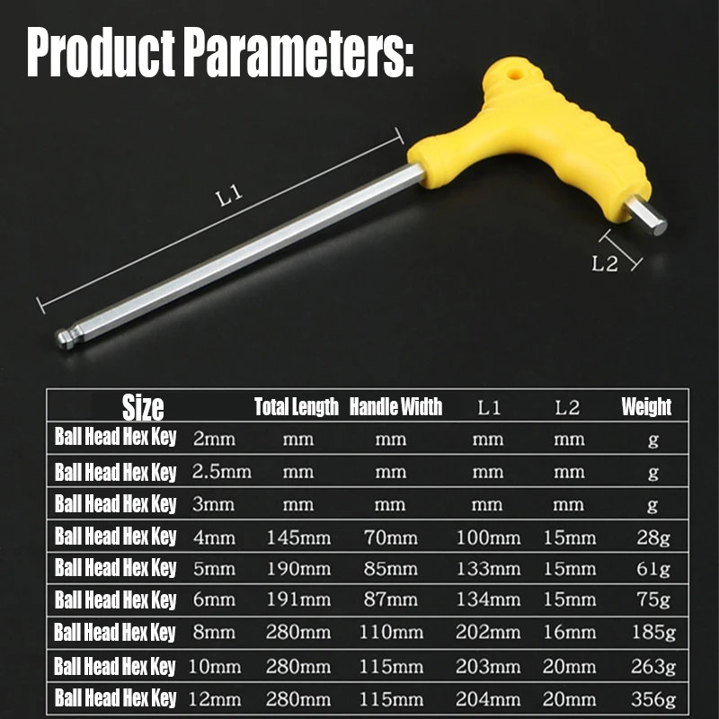 Tournevis hexagonal en forme de T pour la réparation de voiture/maison/industriel 1 pièce 2mm-12mm clé hexagonale à tête sphérique CR-V