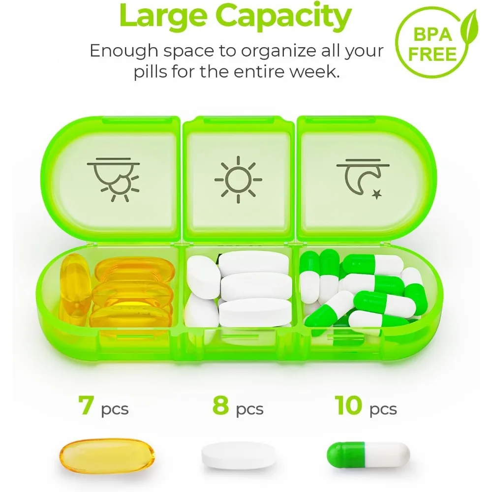 Weekly Pill Organizer 3 Times A Day, 7 Day Pill Box with Separate Container,Portable Pill Case for Fish Oil, Medication,Vitamins