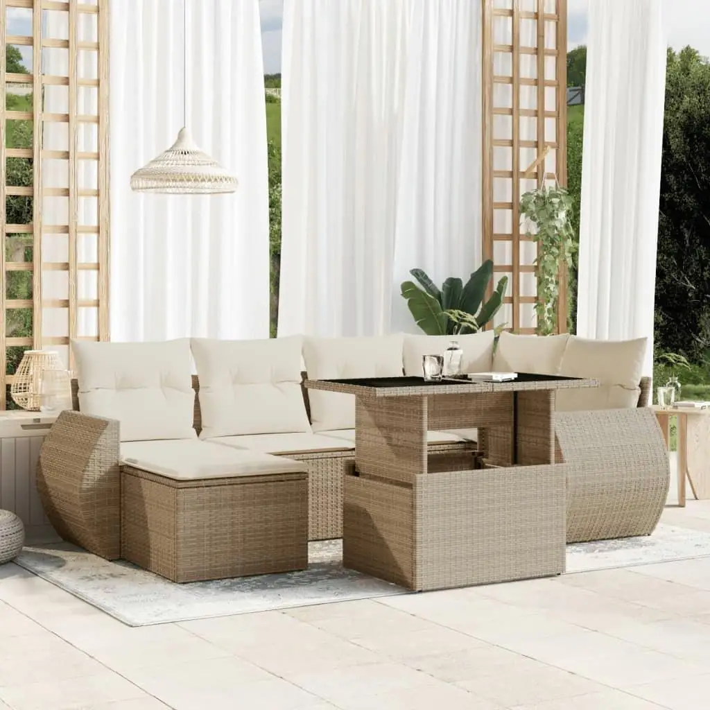 

Beige Garden Sofa Set PE Rattan Powder Coated Steel and Tempered Glass Outdoor Furniture