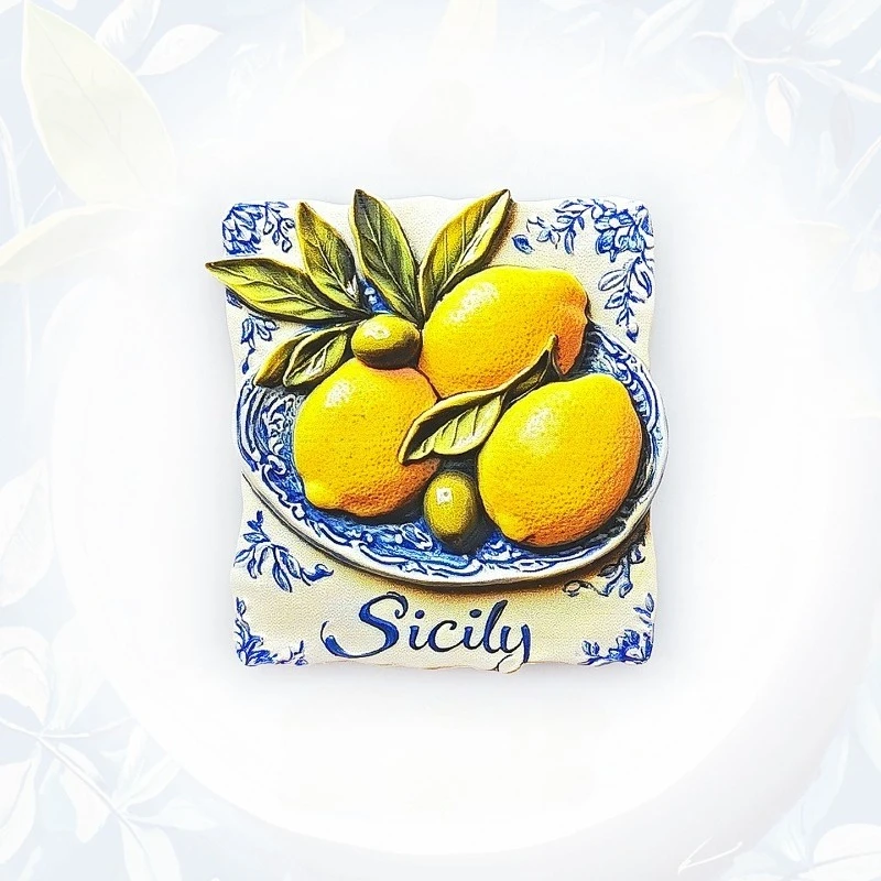 Sicilian Ceramic Plate Fridge Magnet - 3D Italian Souvenir Hand-Painted Majolica Decor Unique Mediterranean Gift