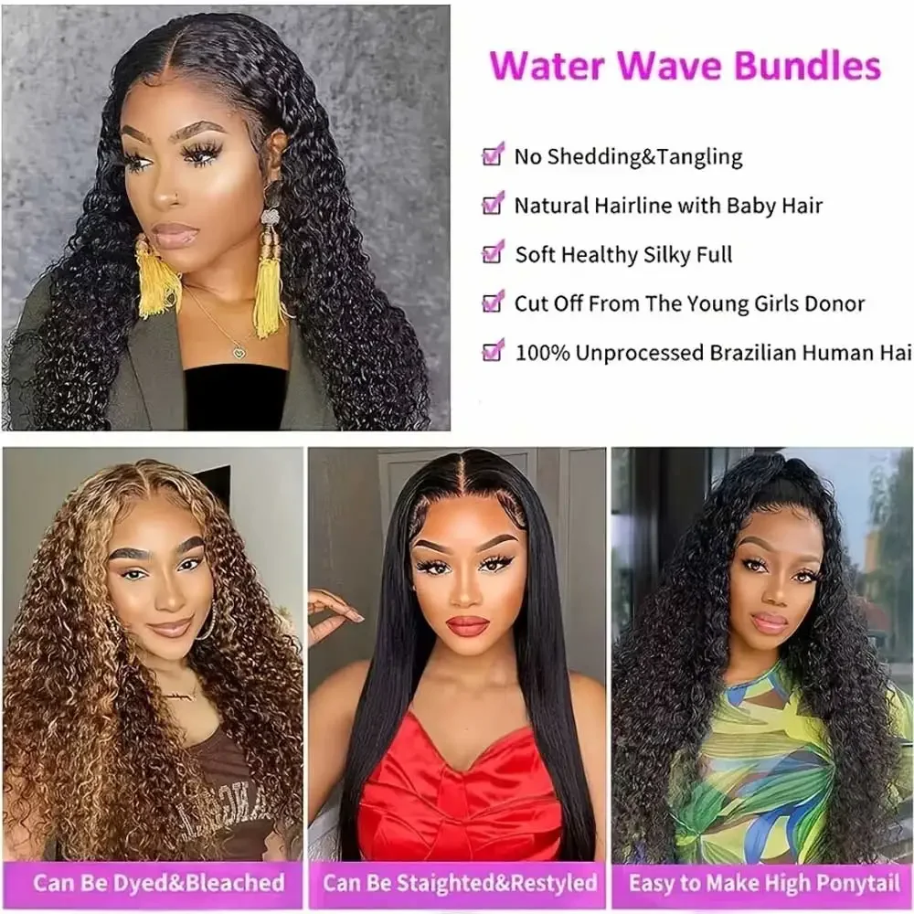 Water Wave Human Hair Bundles With Closure Curly 12A Deep Wave Bundles Brazilian Natural Black Human Hair Remy Hair Human Hair image 5