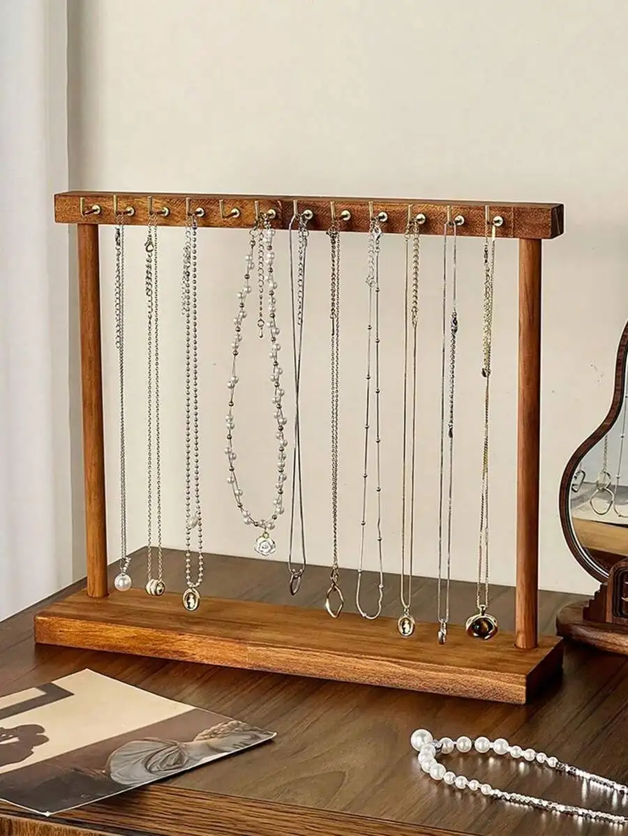 High-Quality Walnut Color Solid Wood Necklace Display Rack, Jewelry Stand For Necklaces, Bracelets And Accessories GiftFor Women image 2
