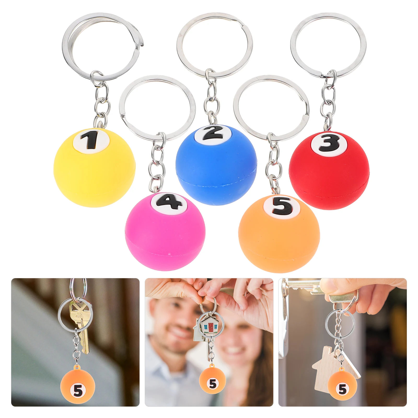 

5 Pcs Billiards Keychain Ball Keyring Sports Related Products Pvc Soft Glue Cool Holder