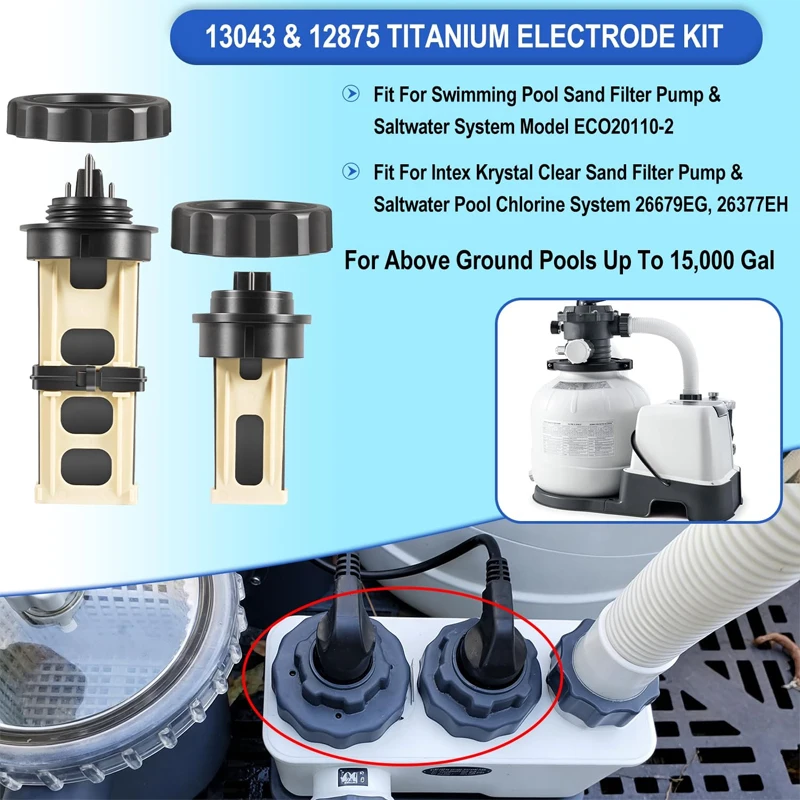 13043 Titanium Electrode & 12875 ECO Electrodes Kit Fit for Intex Krystal Clear Sand Pump & Saltwater Pool Chlorine System