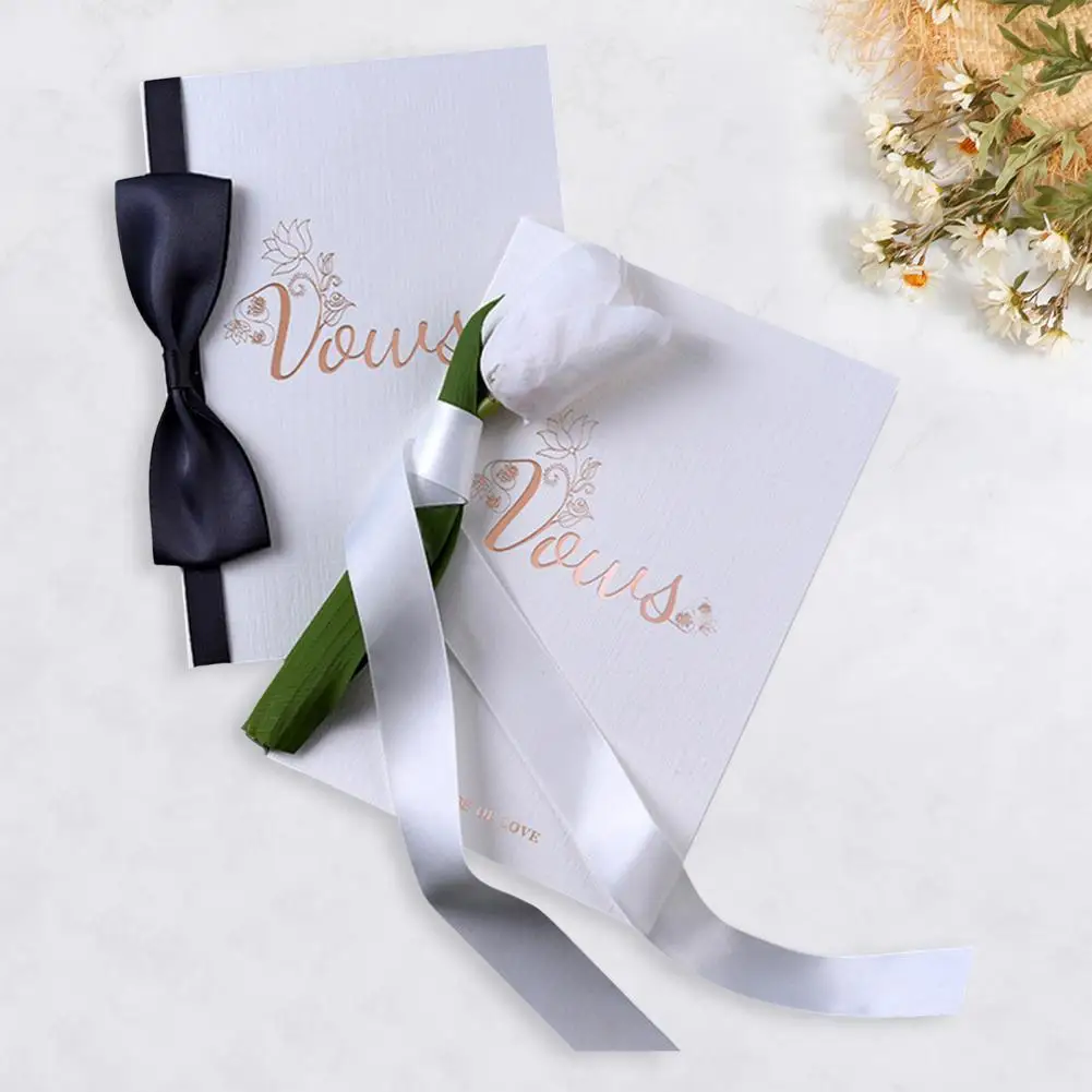 Wedding Vow Card Elegant Wedding Vow Books Gold Foil Lettering Ribbon Accents for Bridal Showers Engagements Ceremonies His Hers