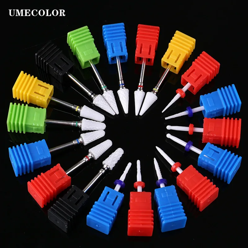 UMECOLOR Ceramic Nail Drill Bit Milling Cutters Rotate Burr Cuticle Remove Files For Electric Manicure Machine Accessories Tools