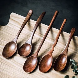 Japanese Solid Wood Dessert Spoon Home Kitchen Accessories Cooking Wooden Spoon Long Handle Fruit Fork Dessert Mini Spoon