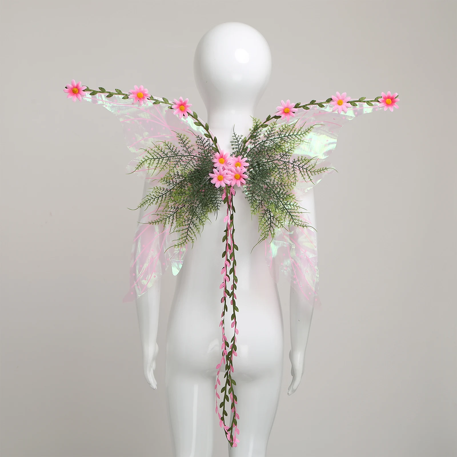 Asas de fada verde para mulheres – Fantasia da mãe da natureza Asas de elfo da floresta com flores, folhas e videiras para adultos Asas de borboleta