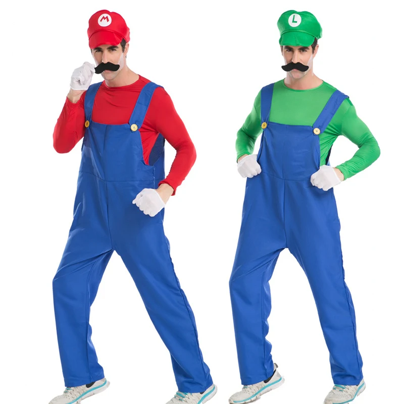 Adult Couple Carnival Halloween Costume Super Brother Plumber Outfit Cosplay Fancy Party Dress