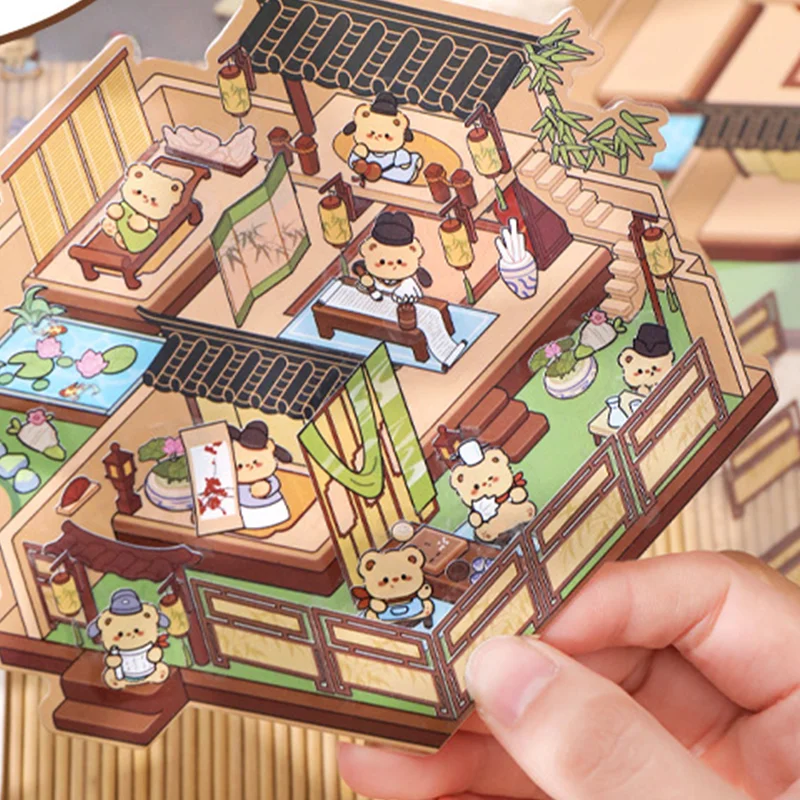 2 Sets Cartoon 3D Landscaping Stickers Cabin Scene Stacking Pasting Sticker Cute Miniature Life Scene Stickers Festival Gifts