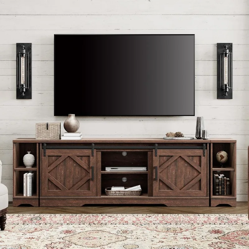 

Modern Farmhouse 85+ inch TV Stand for up to 95" TVs,3-in-1 Wood Entertainment Center with Sliding Barn Door and Adjustab