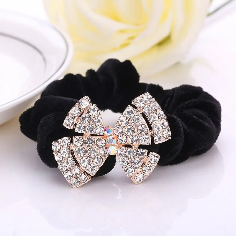 

Korean Style Rhinestone Flower Hair Tie Scrunchie for Women, Elegant Ponytail Holder Elastic Hair Band Fashion Hair Accessory