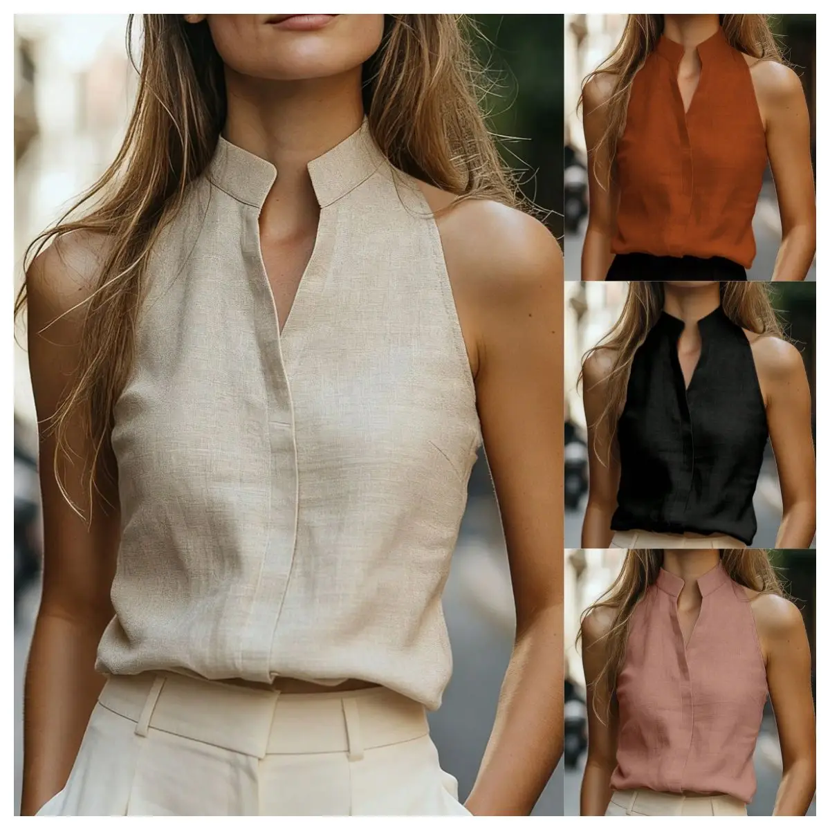 New Summer Slimming Stand Collar Vest Women's Fashionable Sleeveless Top Chinese Style Clothing Simple Elegant Design