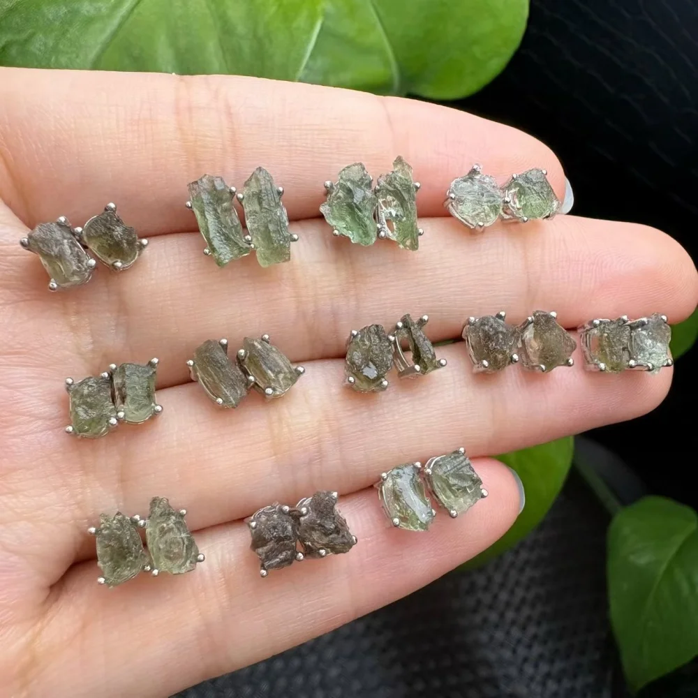 S925 Sterling Silver Natural Czech Meteorite Earrings Fashion Elegant Jewelry Crystal Women's Birthday Gift Mature Charm