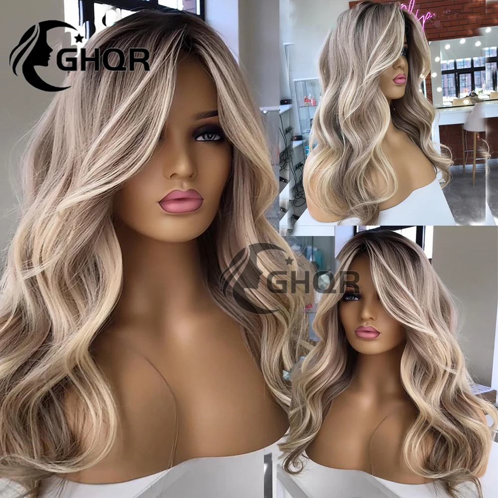 Highlight Human Hair 360 Lace Frontal Wig Ash Brown Blonde Human Hair Wig Full Lace Natural Wave Lace Front Wig PrePlucked Glule