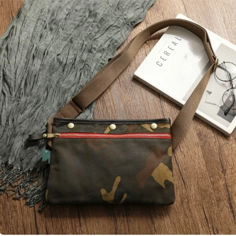 American Retro Camouflage Workwear Waxed Canvas Bag Men's Casual Single Shoulder Crossbody Bag