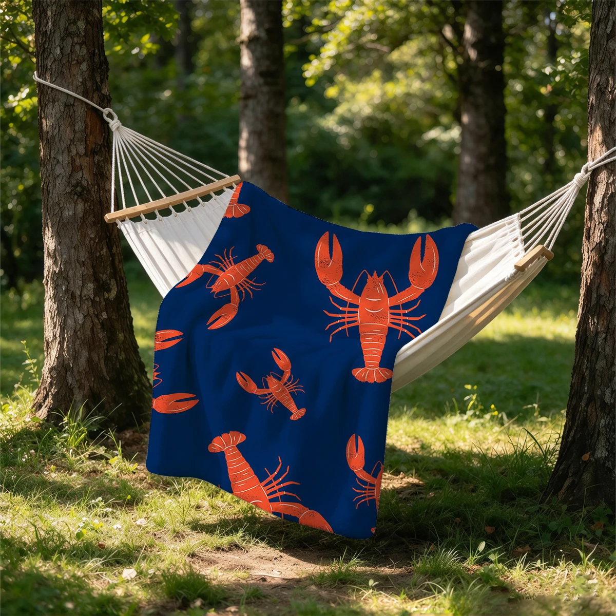 Navy Red Lobsters Flannel Blanket Warm Soft Halloween Christmas Couch Warm Cozy Decorative Decor Gift for All Season