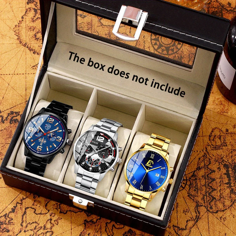 

3 шт./модные мужские золотые часы, роскошные минималистичные кварцевые наручные часы, мужские деловые повседневные часы с календарем Reloj Hombre