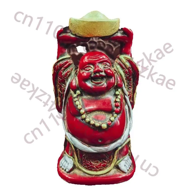 

Китайская старинная резьба по красному кораллу: Императорский сундучок (юаньбао) с Буддой, украшение для рабочего стола