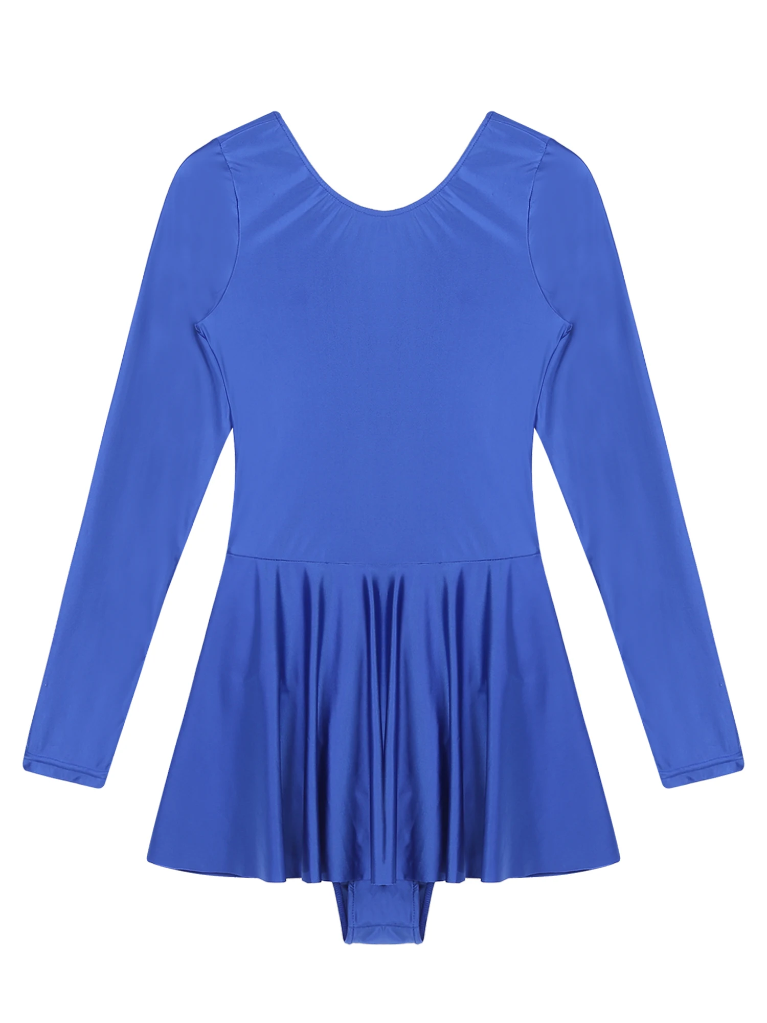 Womens Solid Color Long Sleeve Ruffled Dress Round Neck Leotard Dresses Sports Swimming Clothes