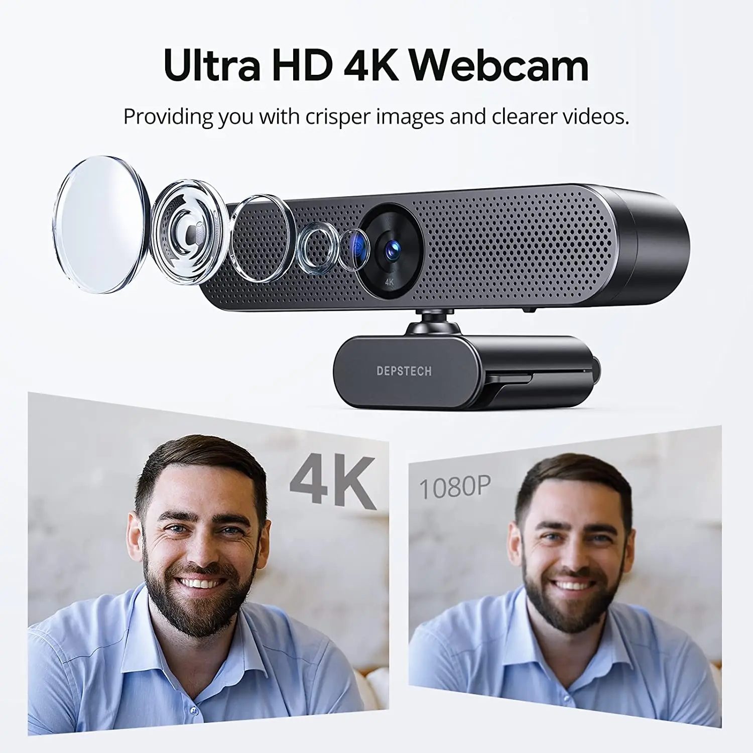 DEPSTECH DW50 4K Webcam Auto Focus USB Web Camera with Mics Remote Control HD Webcamera for Zoom/OBS/Teams/PC/Mac/Laptop/Desktop