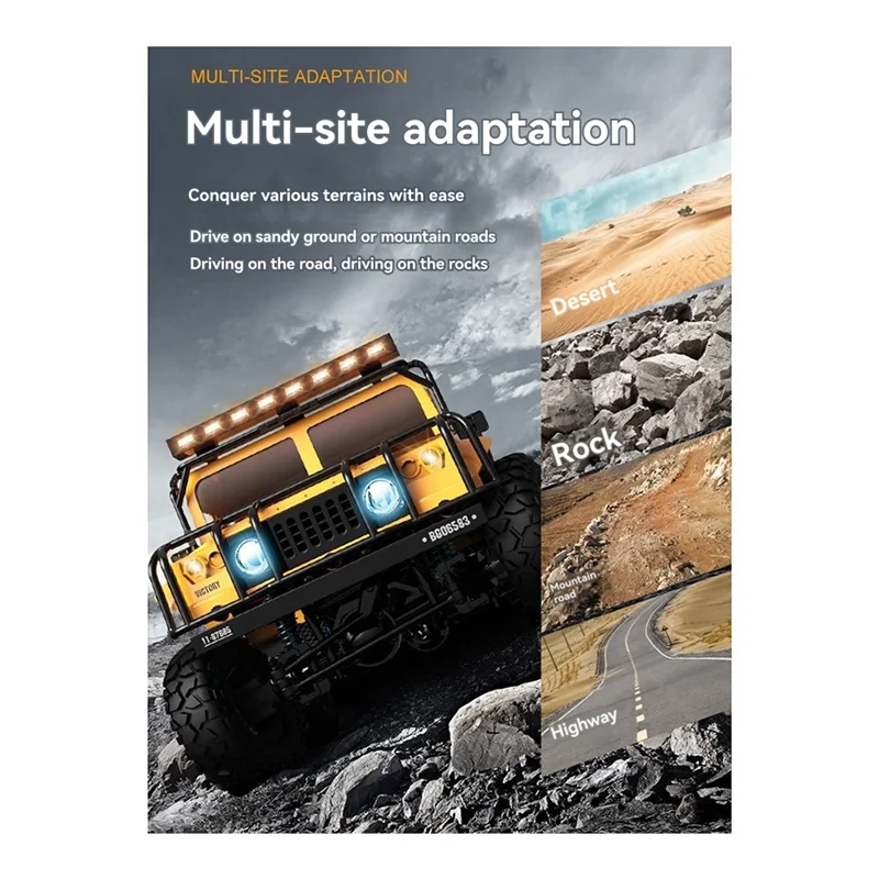 Vierwielaandrijving snelle RC auto 1/12–volledige schaal off-road klimmen simulatie buiten voor jongens, cadeau auto auto geel