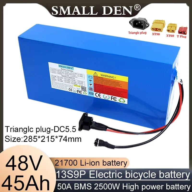 حزمة بطارية ليثيوم جديدة 48V45AH 21700 مع بطارية دورة BMS 2500W قابلة لإعادة الشحن مدمجة، مناسبة للدراجات النارية والدراجات