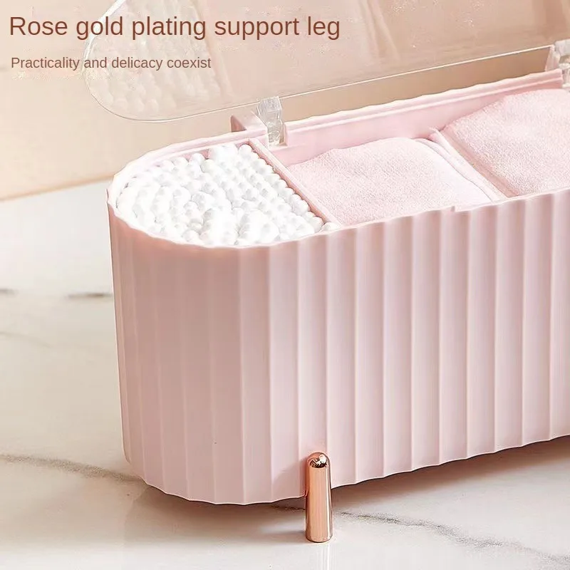 Desktop Cosmetic Storage Box, Transparent Cotton Swabs with Cover, Beauty Egg Classification, Storage Organizer