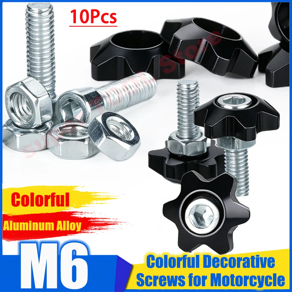 10 Sets M6 Stainless Steel Bolts Colorful Aluminum Alloy Hex Star Screws for Car Motorcycle Modification Fasteners