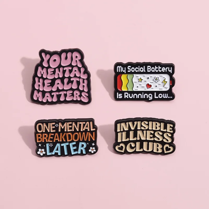 Cartoon Letter Metal Brooch Rainbow Love Social Battery Avoid Anxiety Women Make History Club Enamel Badge Punk Pin jewelry Gift