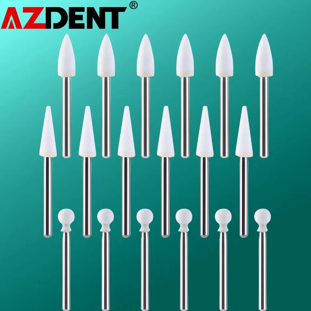 AZDENT 12Pcs/Pack Dental Polishing Stone Handpiece  Burs FG Cone Flame Dentist Teeth Whiting