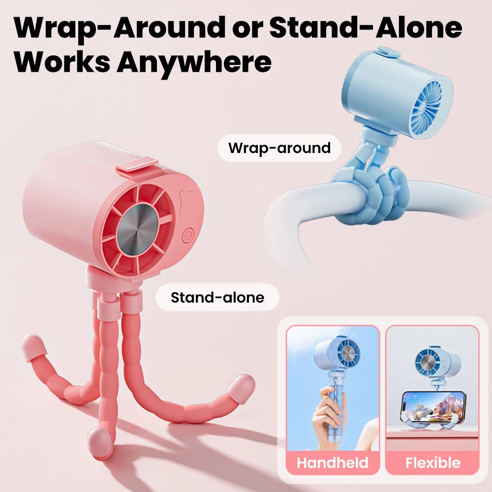 Desktop Silent Fan 3speed Adjustment Stroller Suspension Winding Detachable Bracket Electric Fan Tyep-C Charging With Waist Clip