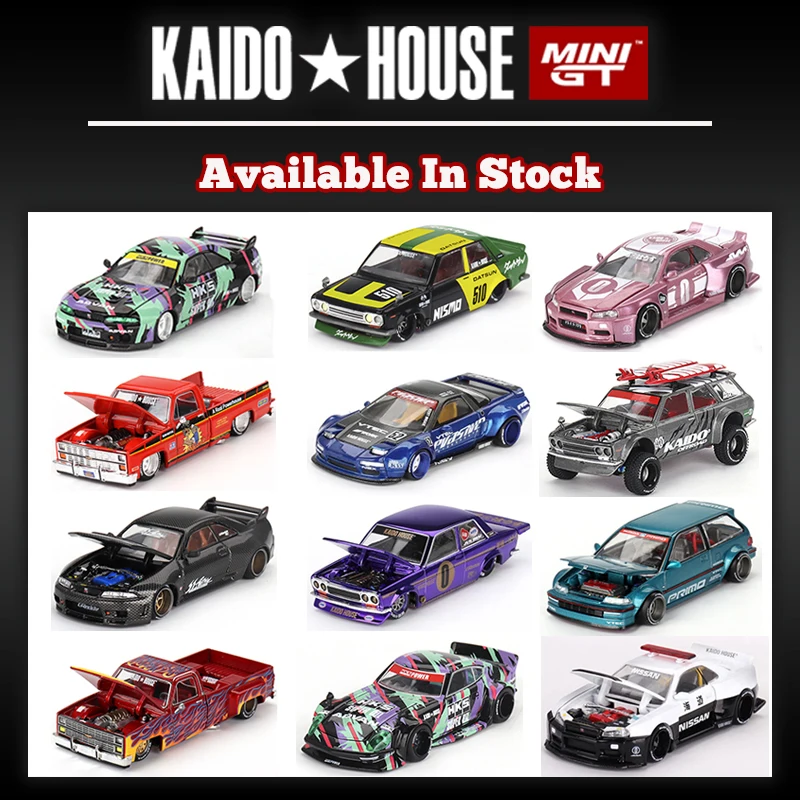 MINIGT Kaido House In Stock 1:64 NSX M3 CIVIC EF Skyline GTR R34 510 WAGON R33 Carbon Openable Hood Diecast Diorama Car Model