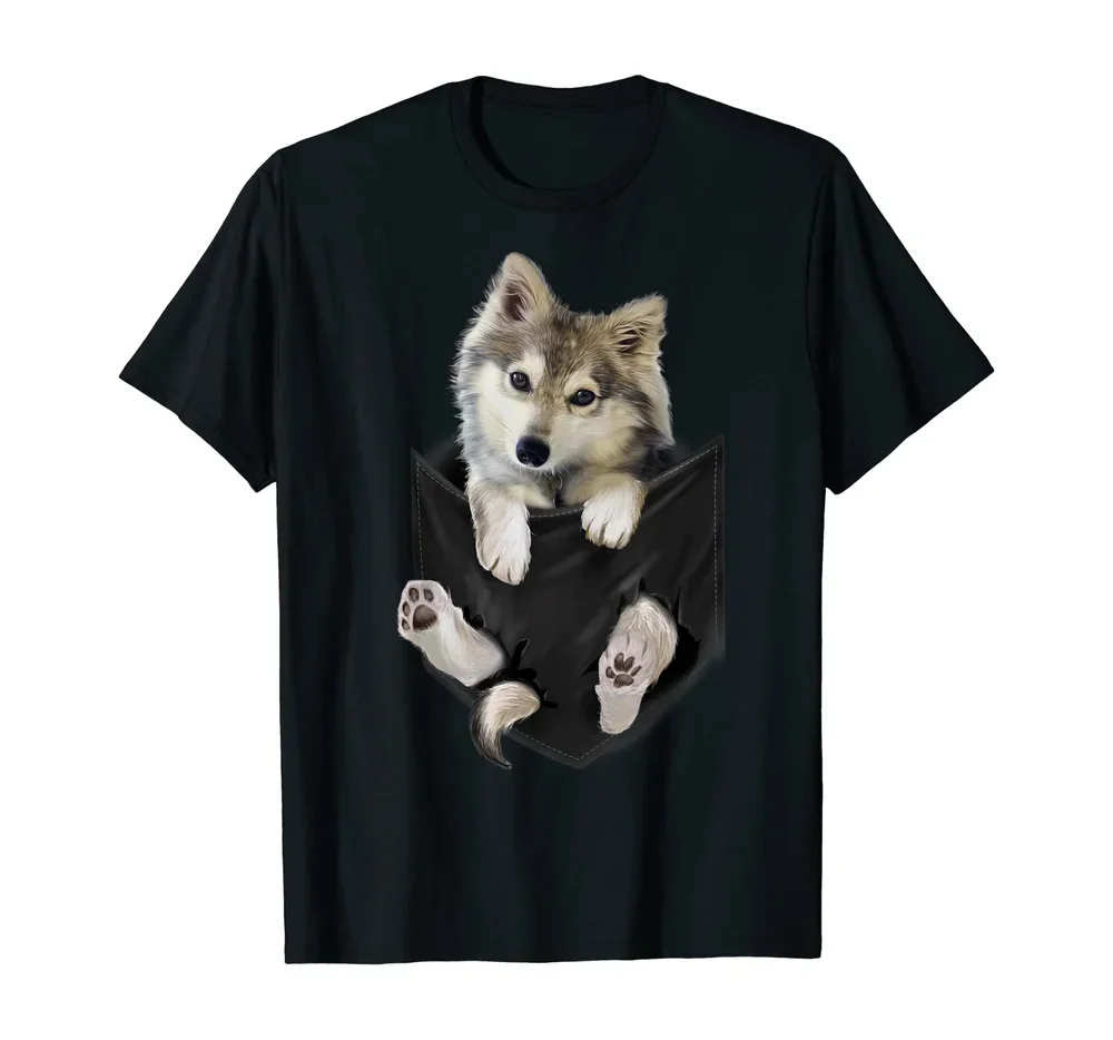 

Wolf White Pup in Pocket Cute Puppy Dog Lovers Подарочная футболка из 100% хлопка с круглым вырезом Летняя повседневная мужская футболка с короткими рукавами