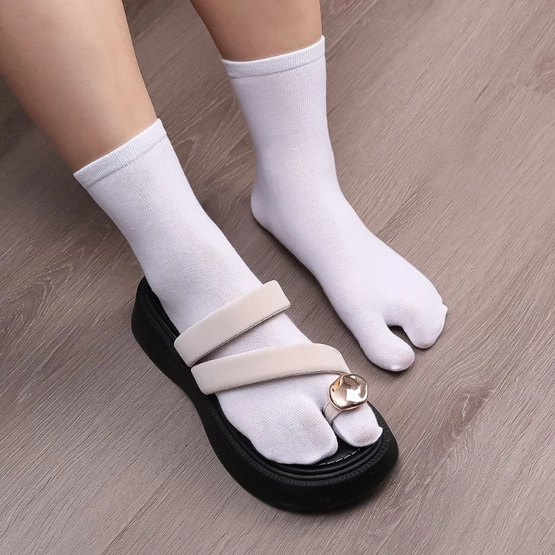 New Bamboo Fiber Japanese Men Women Two Finger Socks Kimono Flip Flop Sandal Split Toe Socks Harajuku Black White Two Toes Socks