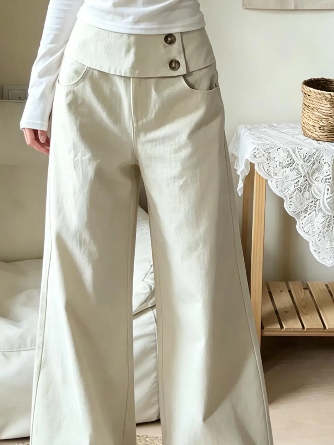

High Waist Wide Leg Pants Women's Casual Style Khaki Color Summer New Slimming Versatile Design Short Women's Lazy Style Long...