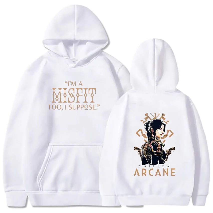 Arcane 2 Caitlyn Print Hoodie Manga Game Autumn/Winterr Unisex Aesthetic Sweatshirt Long Sleeve Fleece Comfortable Retro Hoody