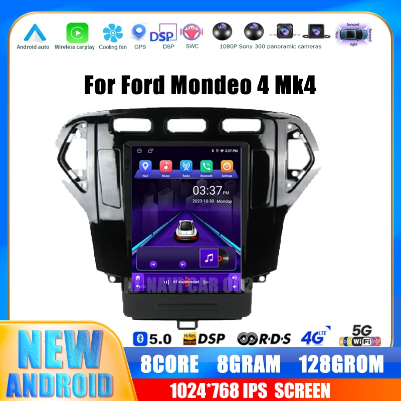 Jogador sem fio do rádio do carro, Android 14, Autoradio, Bluetooth, vídeo, multimídia, GPS, estéreo, BT, Ford Mondeo 4 MK4 2007-2010