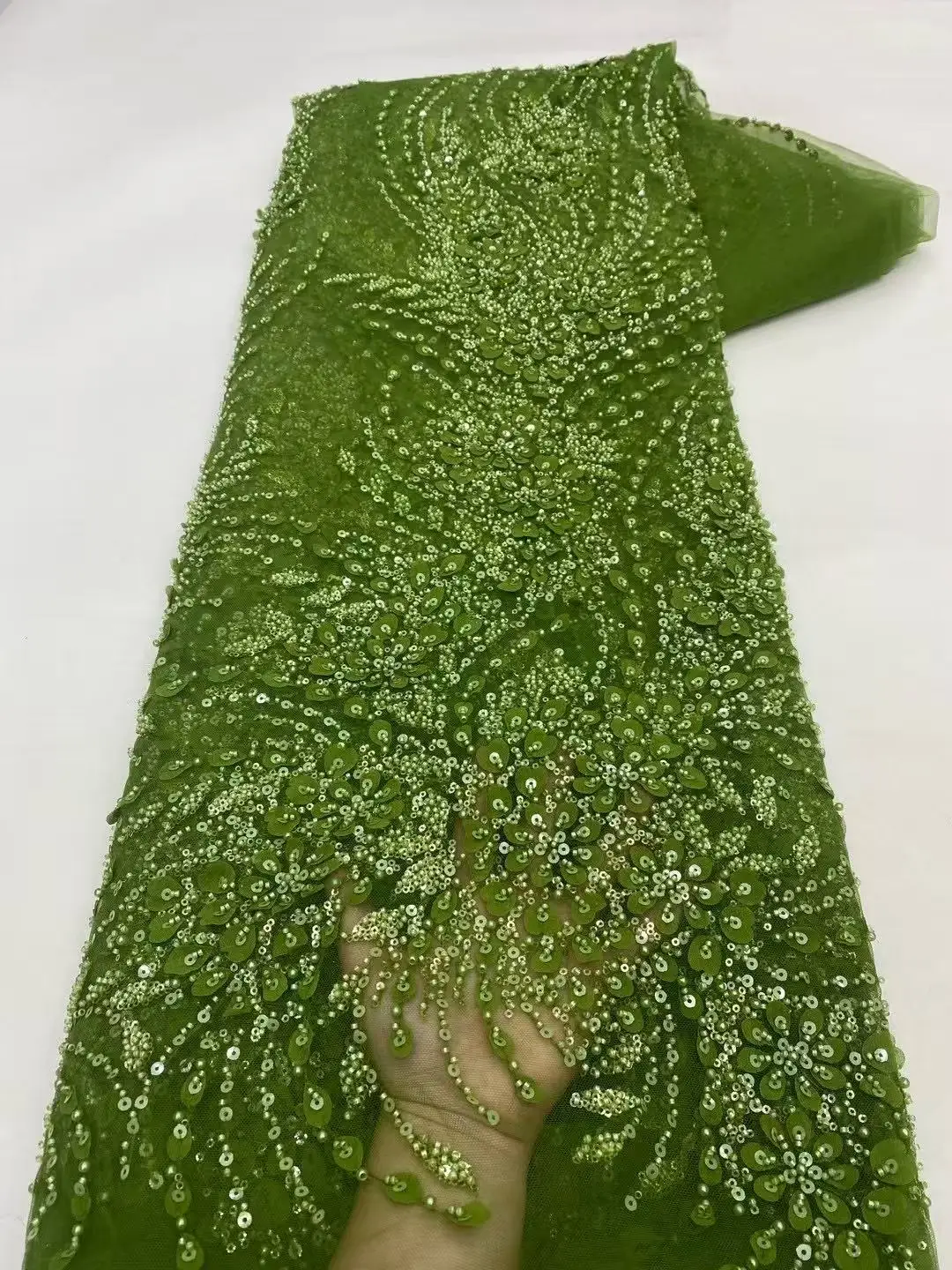 

2025 High-End French Embroidery Beaded African Lace Nigerian French Tulle Lace Luxury Sequin Fabric For Wedding Dress